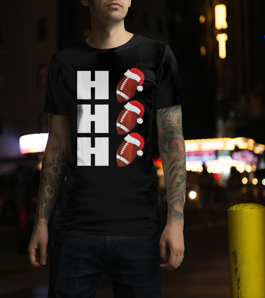 HO HO HO Santa Hat Football Christmas Humor T-Shirt