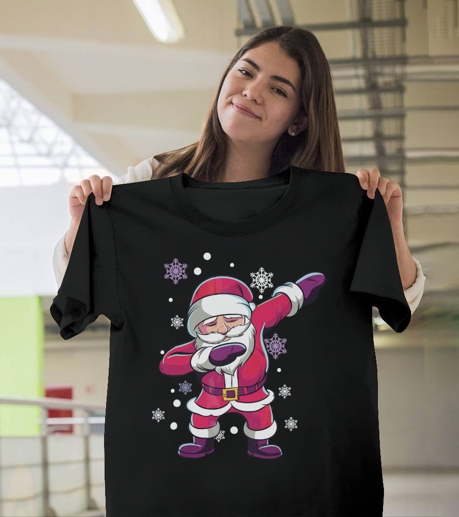 Dabbing Santa Claus With Snowflakes T-Shirt