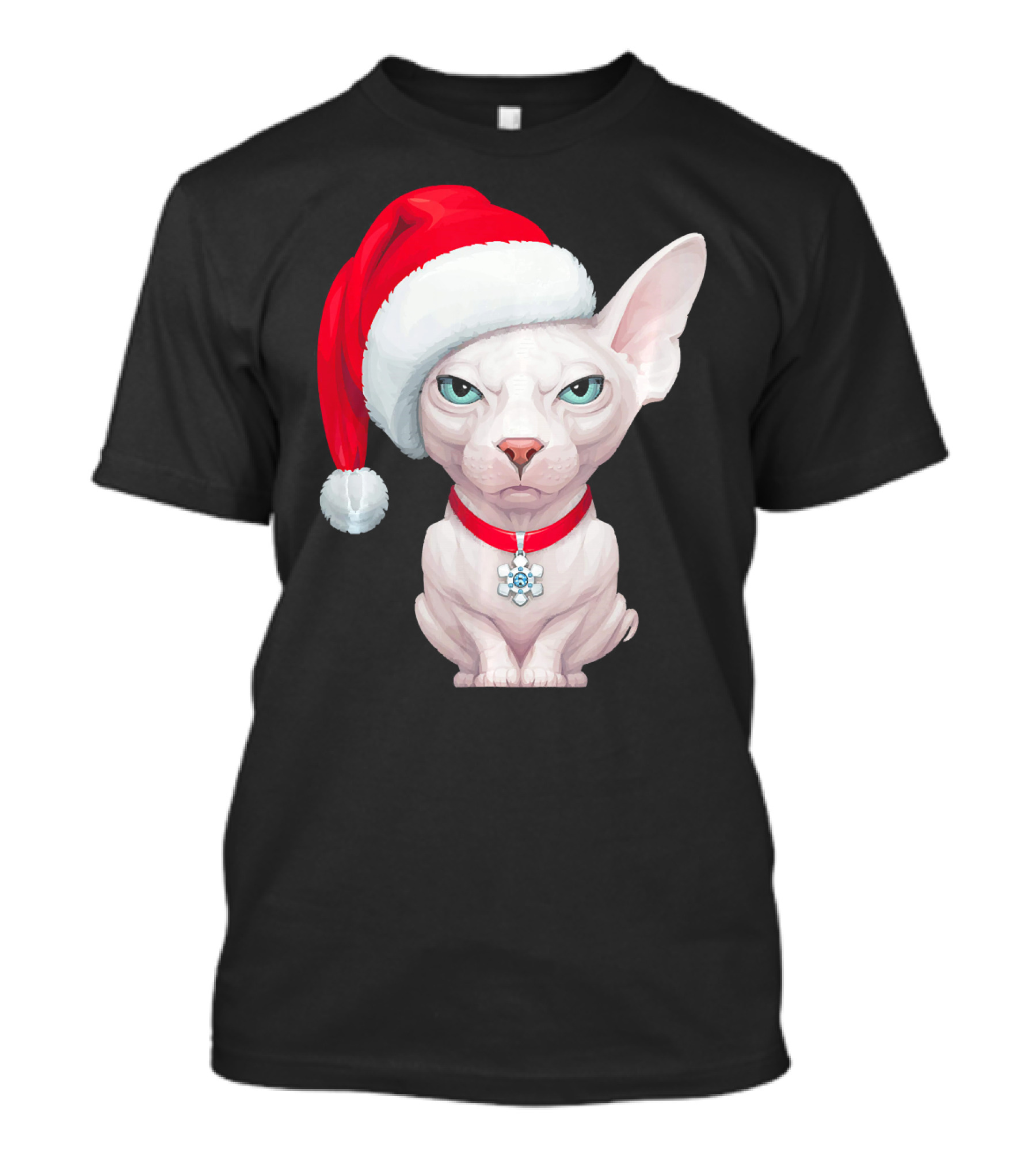 Sphynx Cat Santa Hat Christmas Holiday Festive Pet Charm T-Shirt