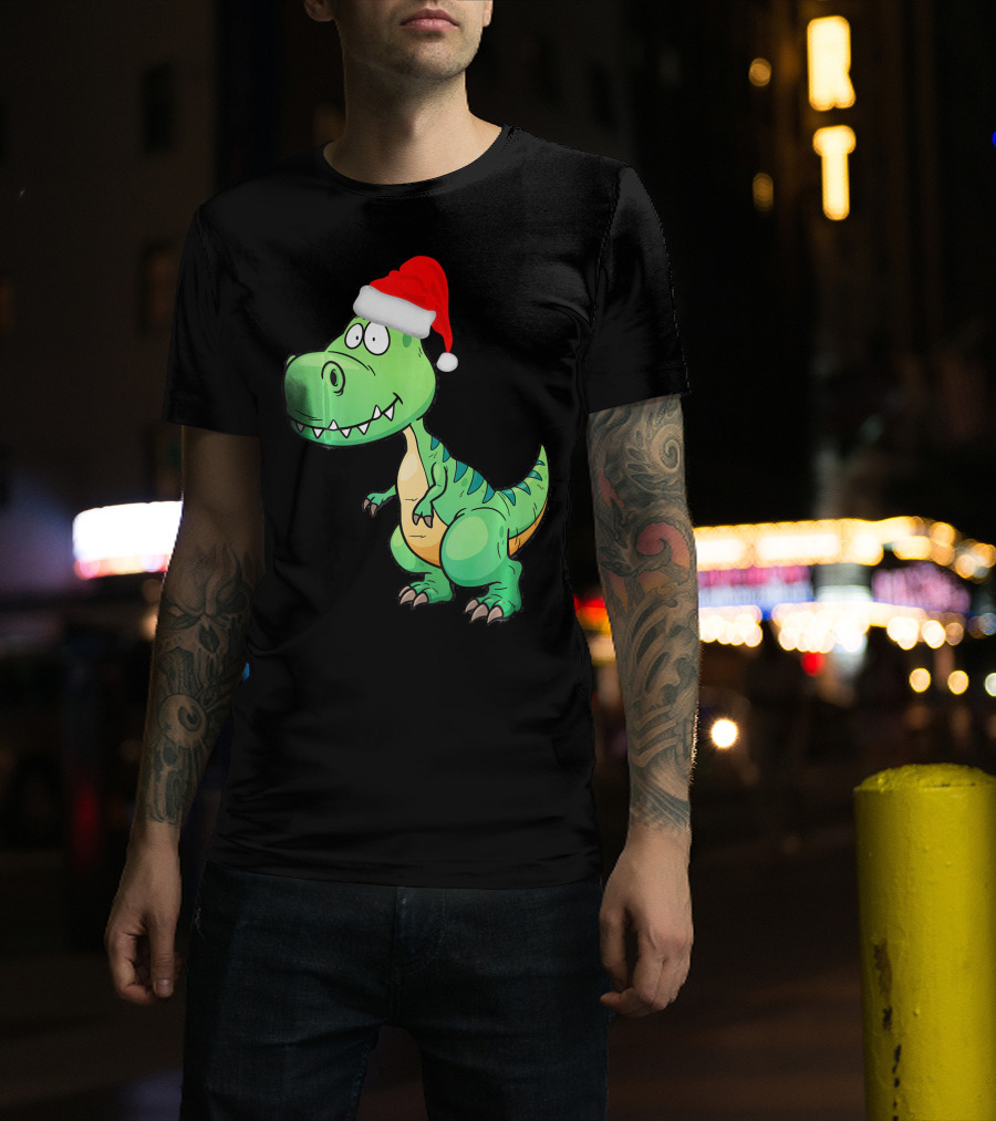 Santa Dinosaur Christmas T-Rex With Santa Hat T-Shirt