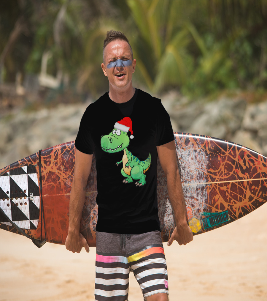 Santa Dinosaur Christmas T-Rex With Santa Hat T-Shirt
