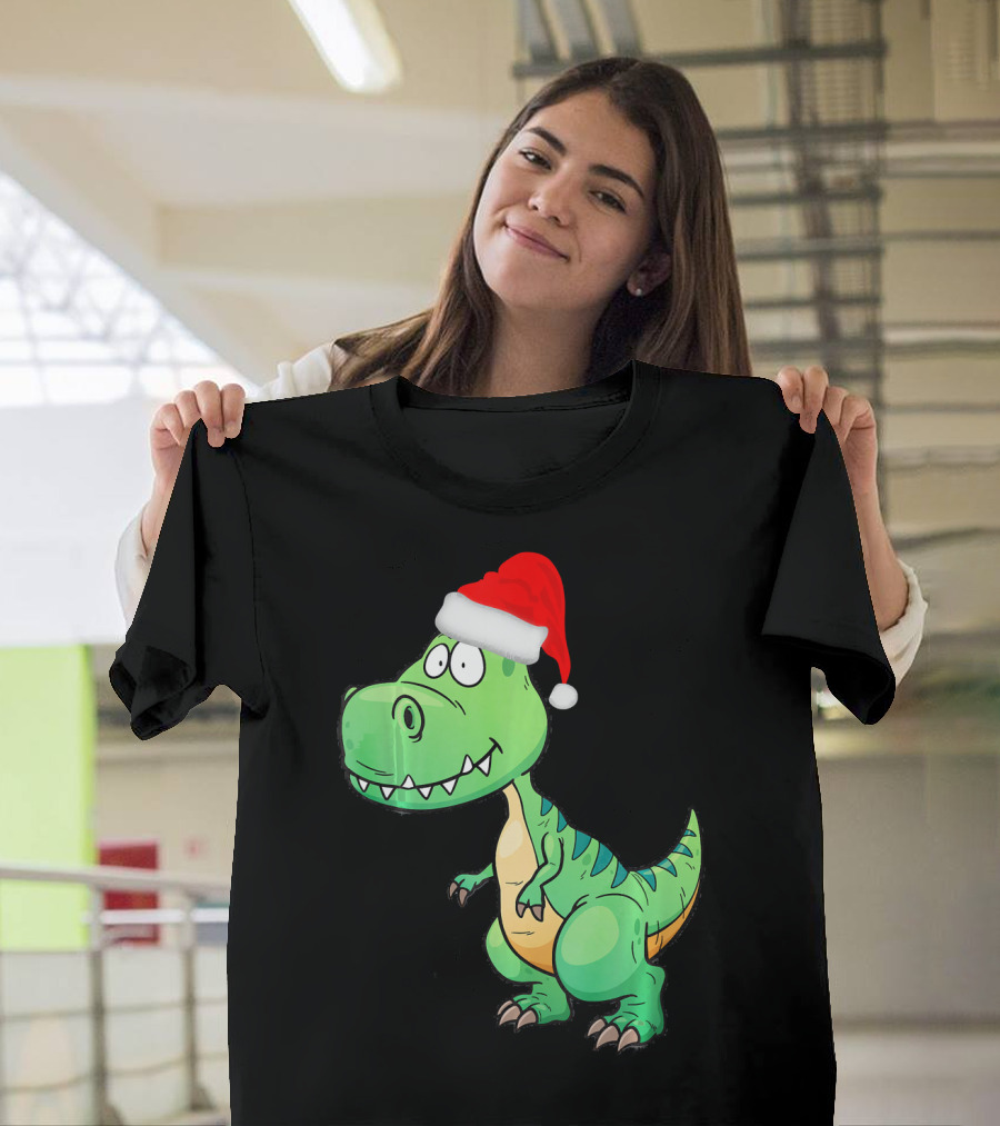 Santa Dinosaur Christmas T-Rex With Santa Hat T-Shirt