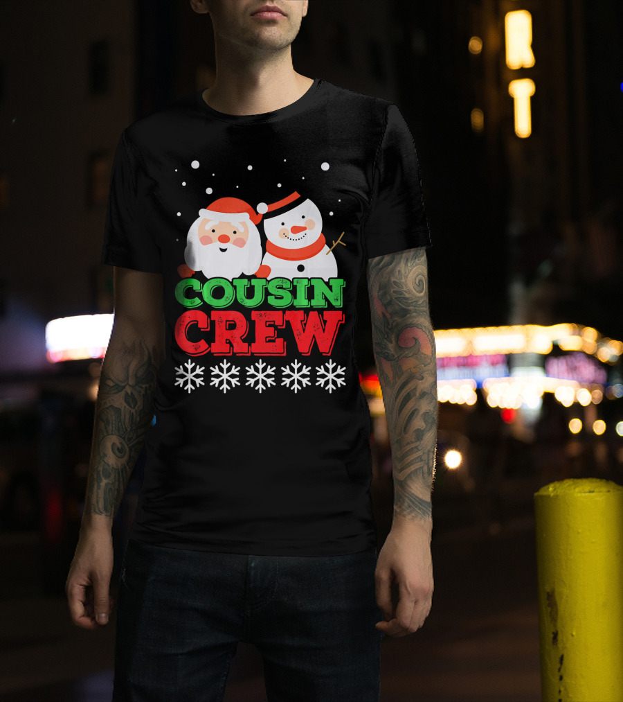 Cousin Crew Santa Snowman Christmas Party Snowflakes T-Shirt