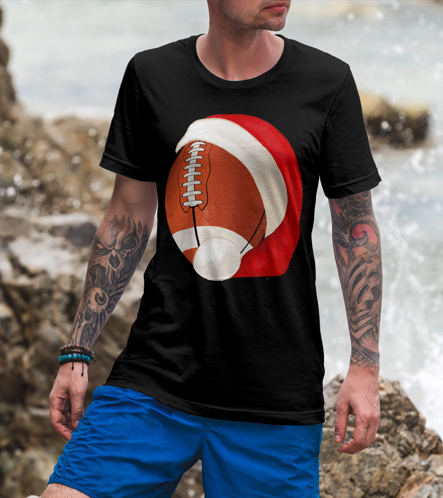 American Football Santa Hat Christmas T-Shirt