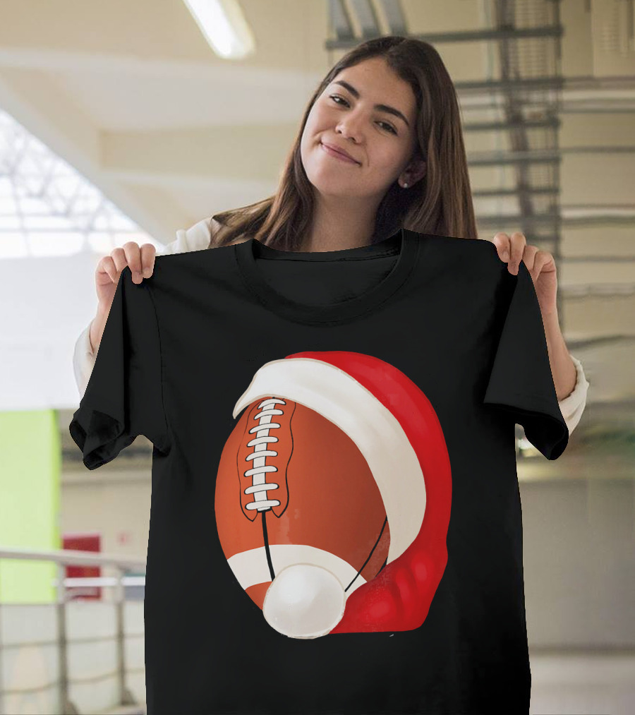 American Football Santa Hat Christmas T-Shirt