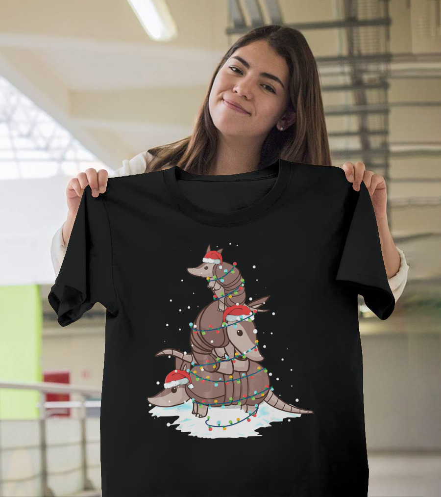 Armadillo Santa Christmas Light Tree Stack T-Shirt