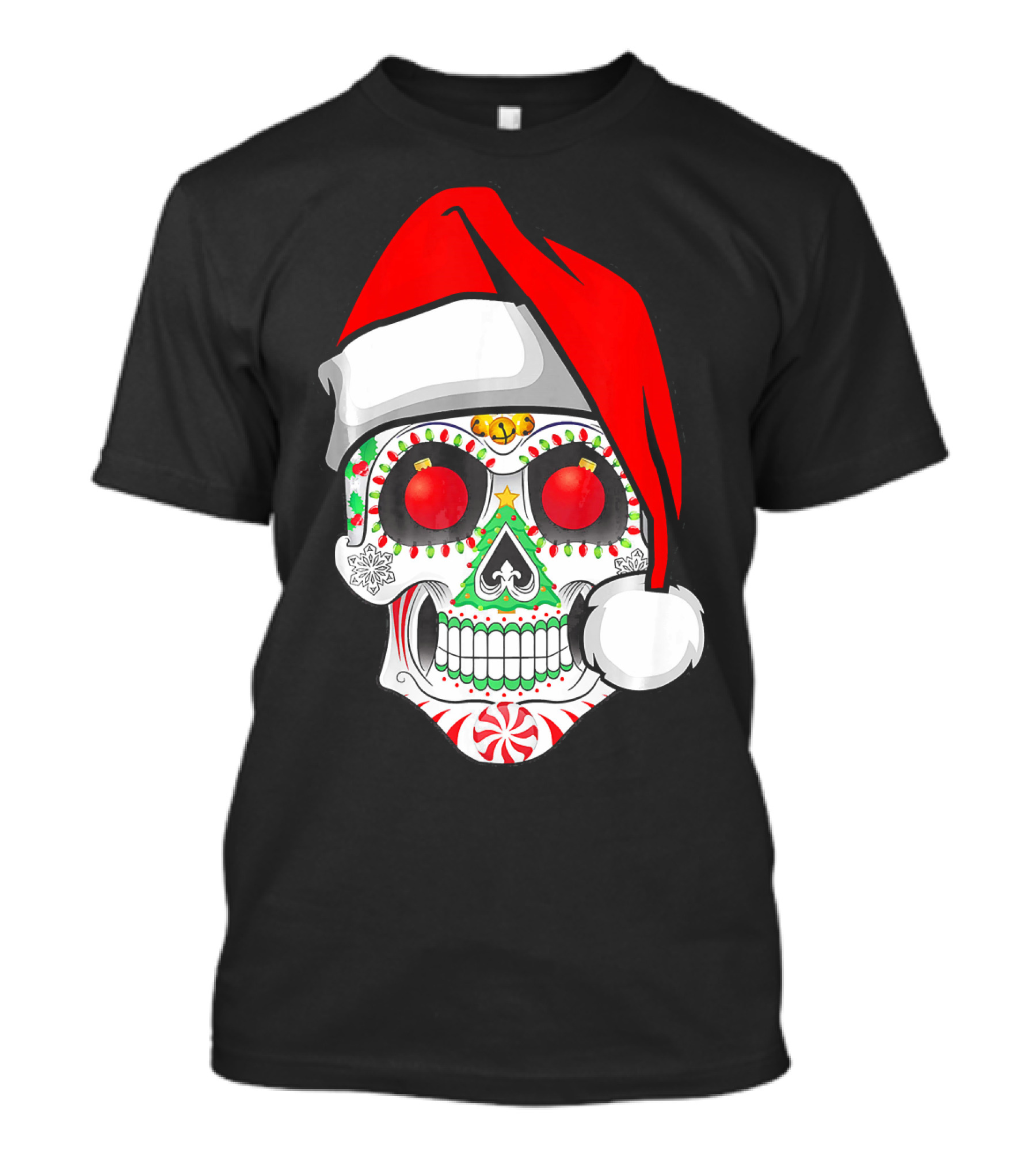 Jingle Jangle Christmas Sugar Skull Santa Hat Peppermint T-Shirt