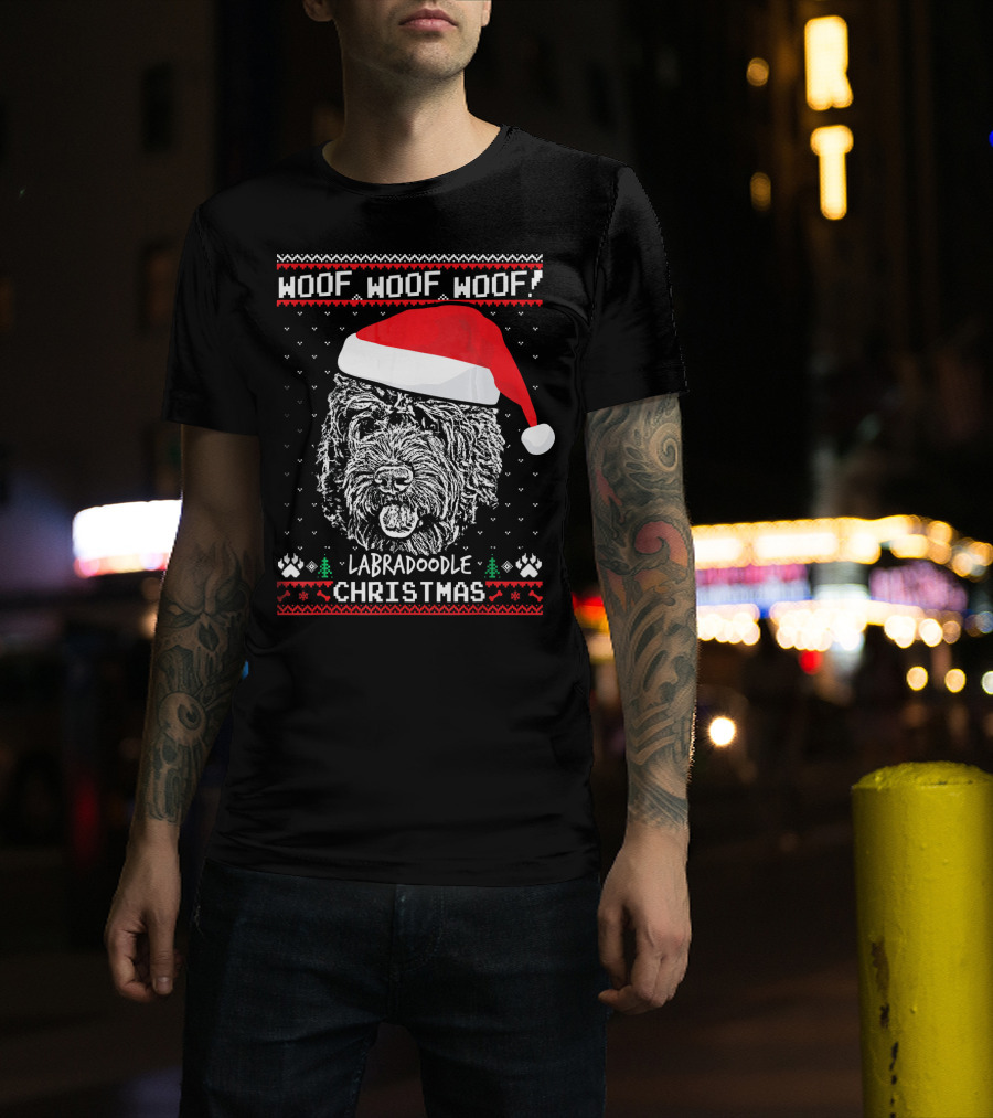 Woof Woof Woof Labradoodle Christmas T-Shirt