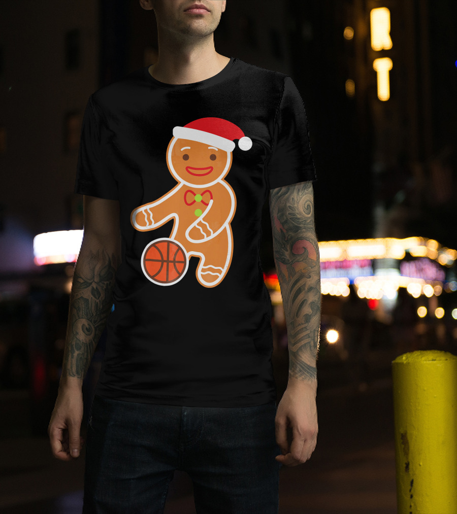 Basketball Gingerbread Player Santa Hat Gingerbread Man T-Shirt