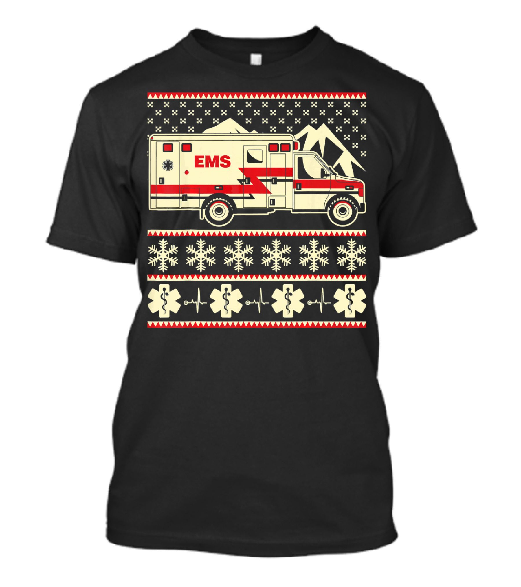 EMS Christmas Ambulance Ugly Sweater Snowflake T-Shirt