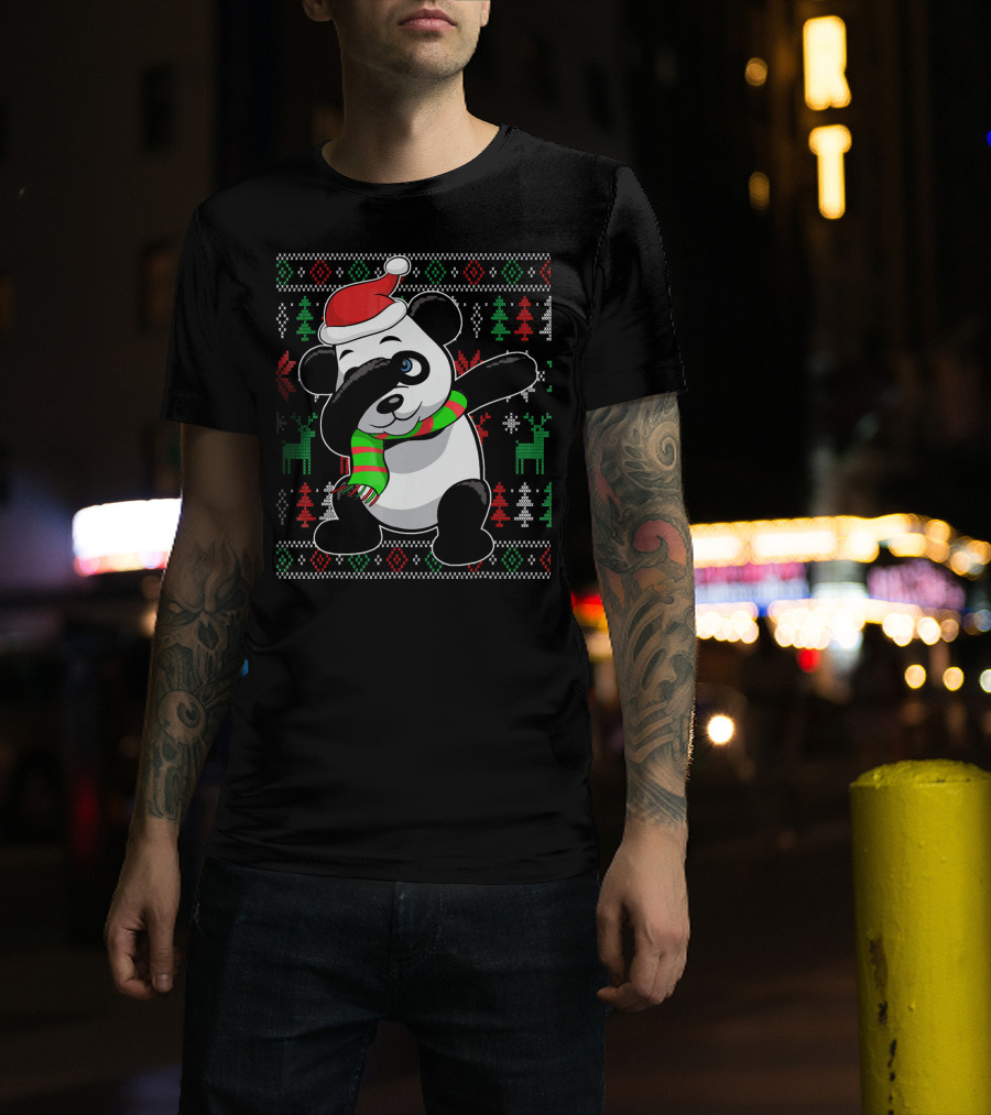 Ugly Christmas Sweater With Dabbing Santa Panda And Festive T-Shirt