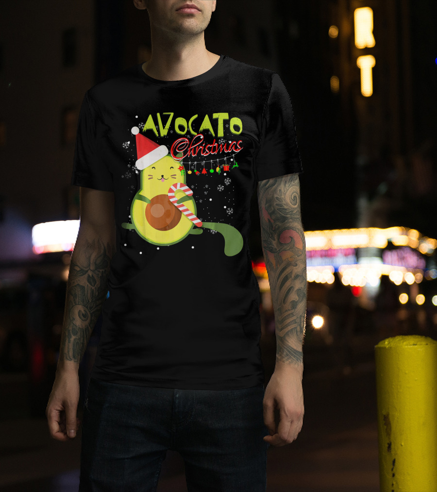 Avocato Christmas Funny Cute Cat Avocado Vegan T-Shirt