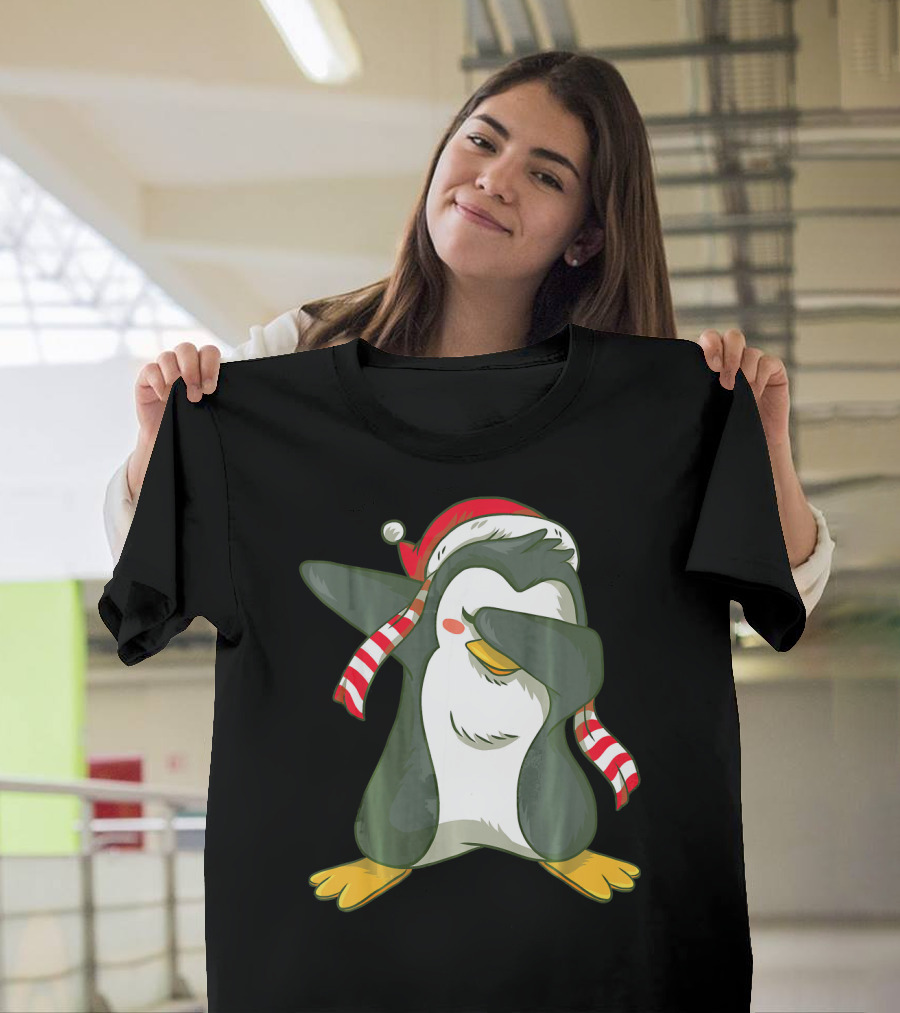 Dabbing Penguin Dab Dance Santa Hat Christmas T-Shirt