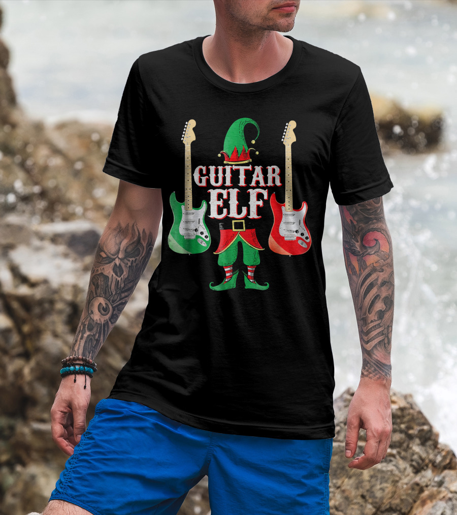 Guitar Elf With Red And Green Electric Guitars T-Shirt