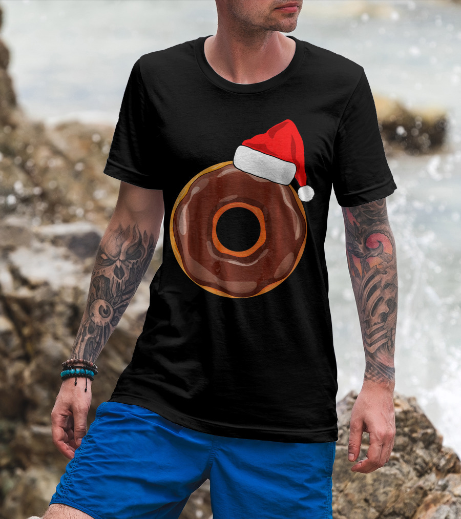 Chocolate Donut Santa Hat Matching Chris Christmas T-Shirt