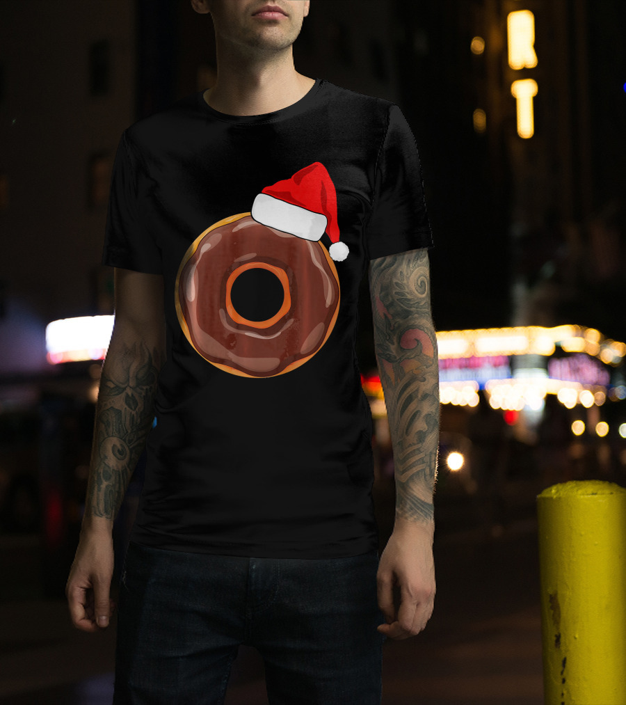 Chocolate Donut Santa Hat Matching Chris Christmas T-Shirt