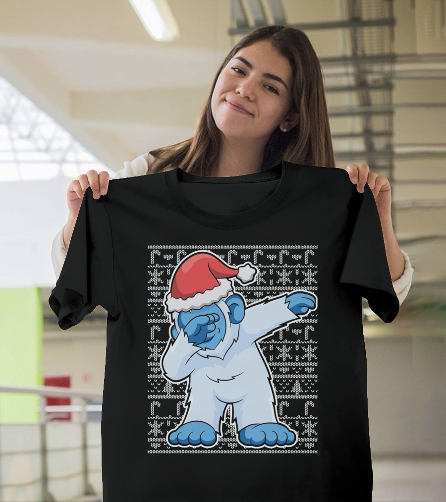 Christmas Abominable Snowman Bigfoot Dabbing Santa Hat T-Shirt