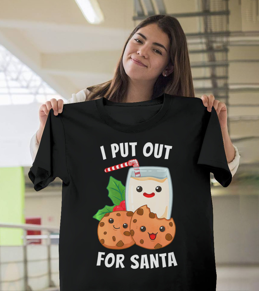 I Put Out For Santa Christmas Cookie Milk Candy Cane Smiles T-Shirt