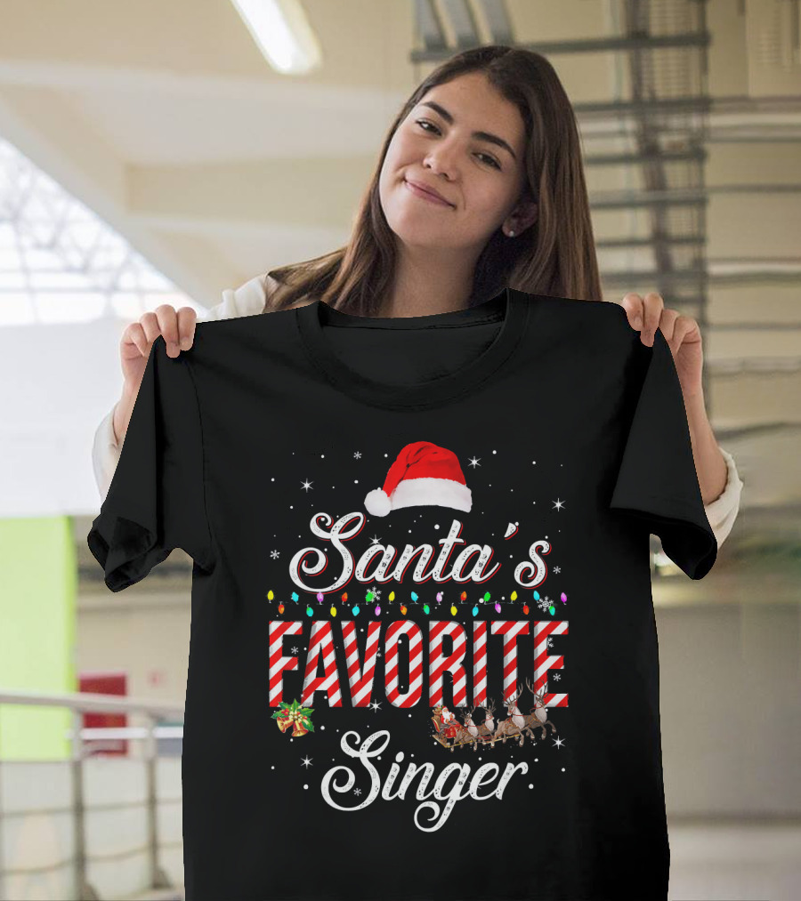 Santa's Favorite Singer with Festive Lights and Reindeer T-Shirt