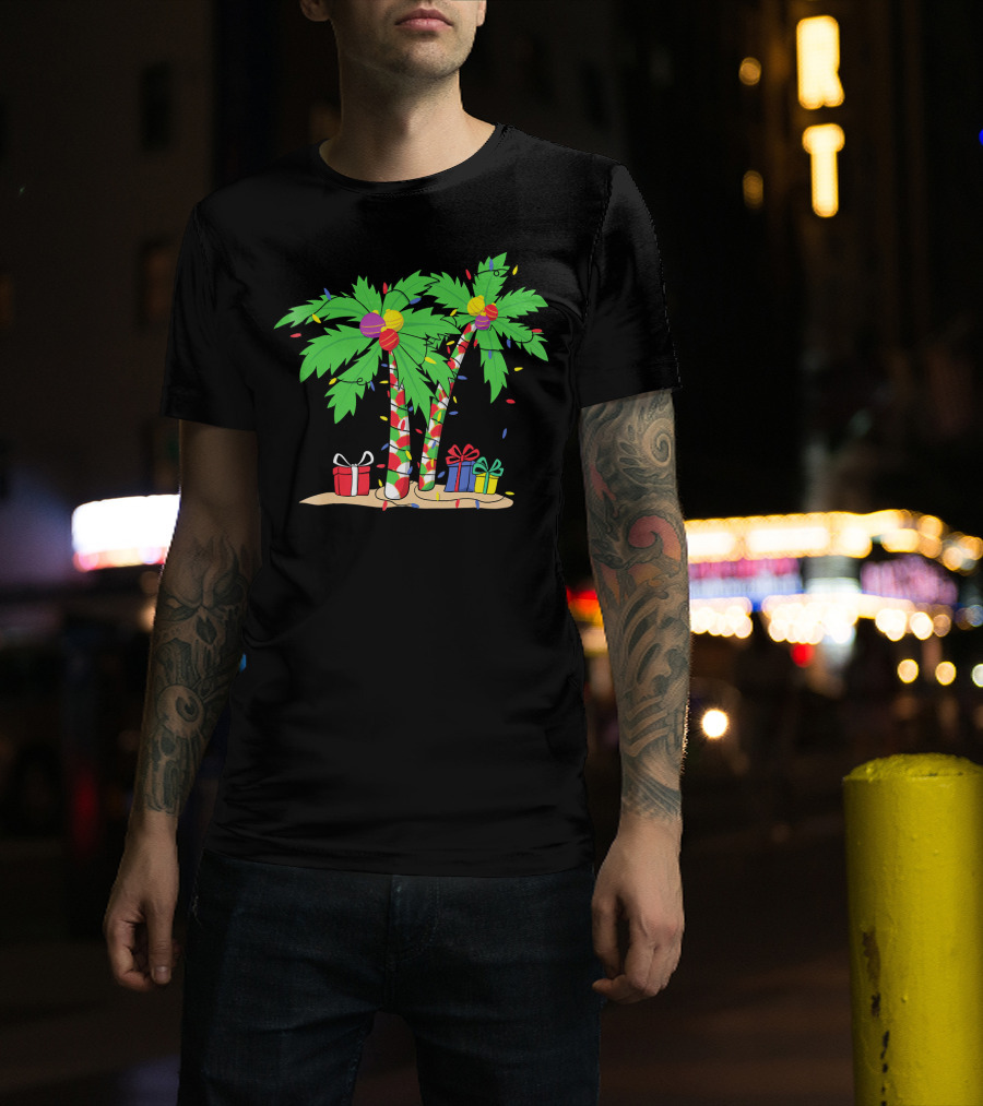 Decorated Christmas Palm Tree With Holiday Lights And Gifts T-Shirt