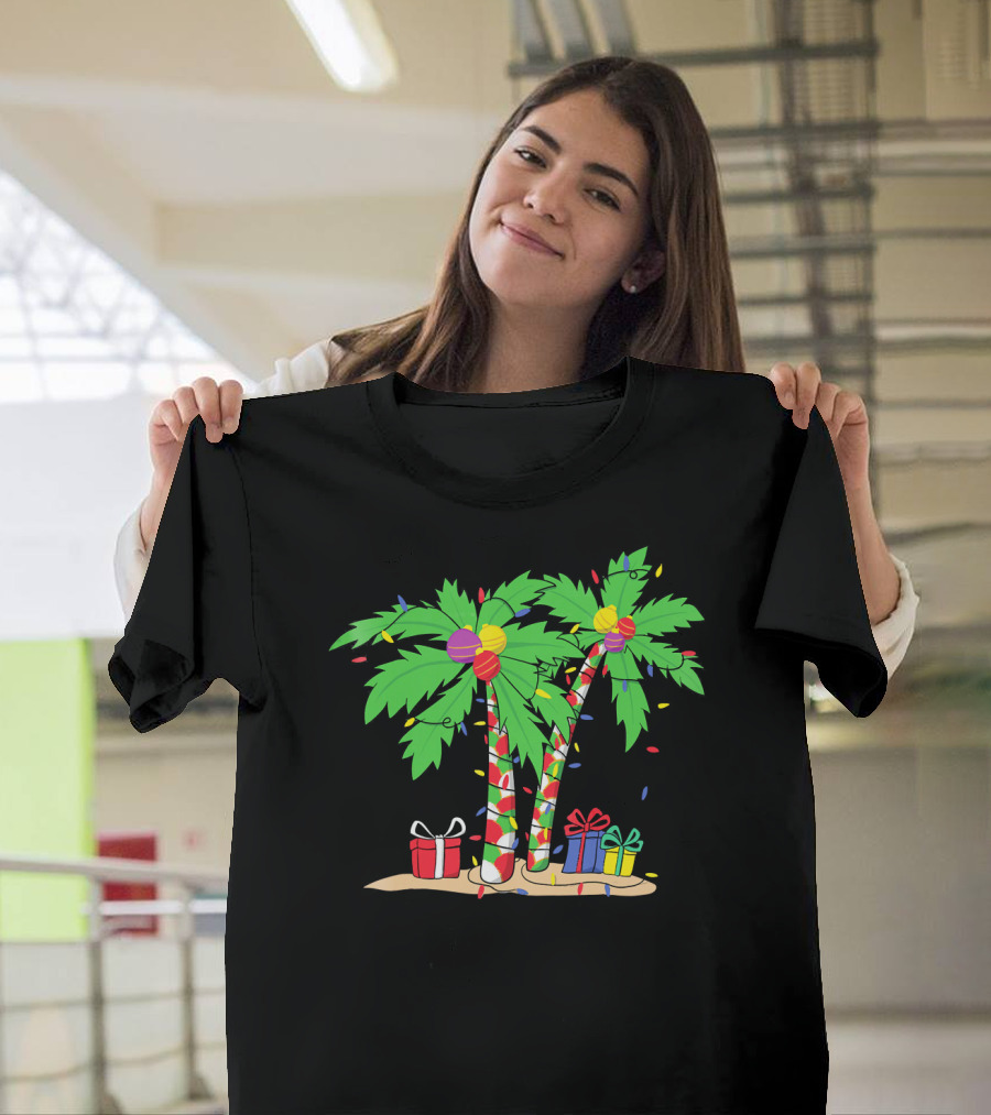 Decorated Christmas Palm Tree with Holiday Lights and Gifts T-Shirt