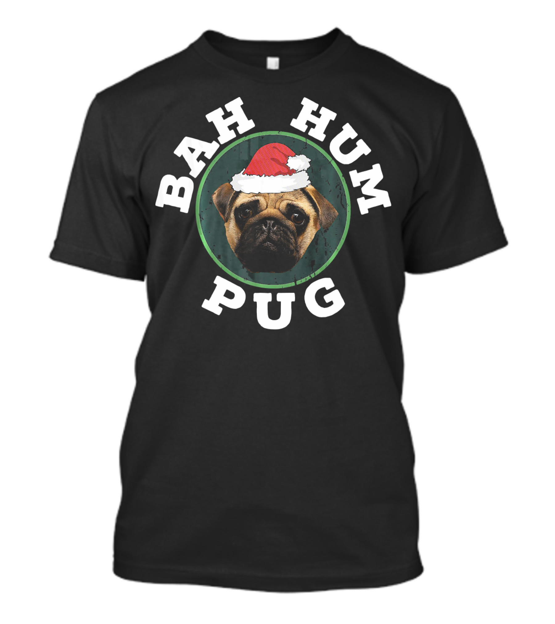 Bah Hum Pug Funny Pug Santa Hat T-Shirt