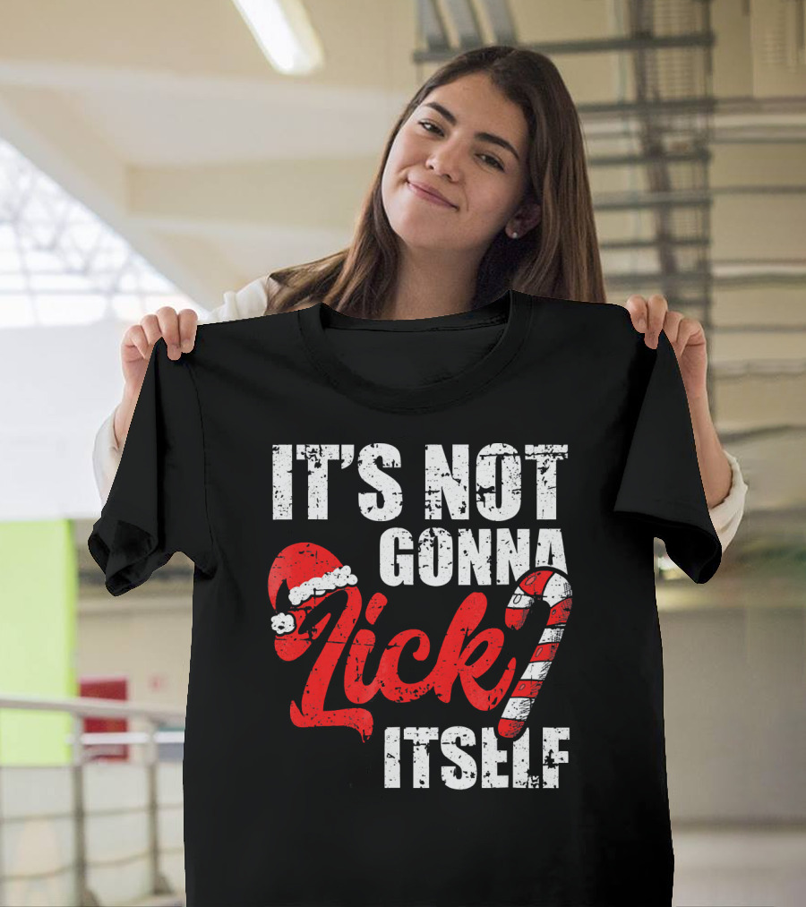Funny Christmas It's Not Gonna Lick Itself Candy Cane Santa Hat T-Shirt