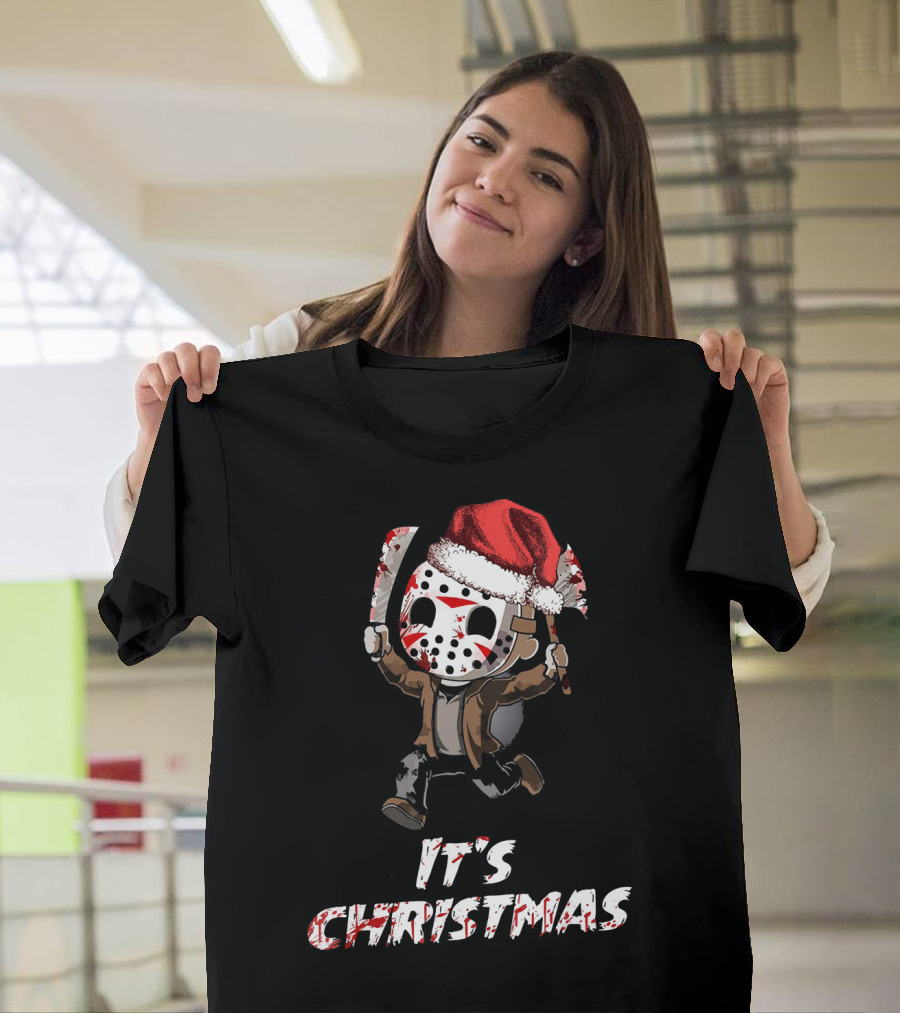 It's Christmas Funny Friday 13th Jason Santa Hat T-Shirt