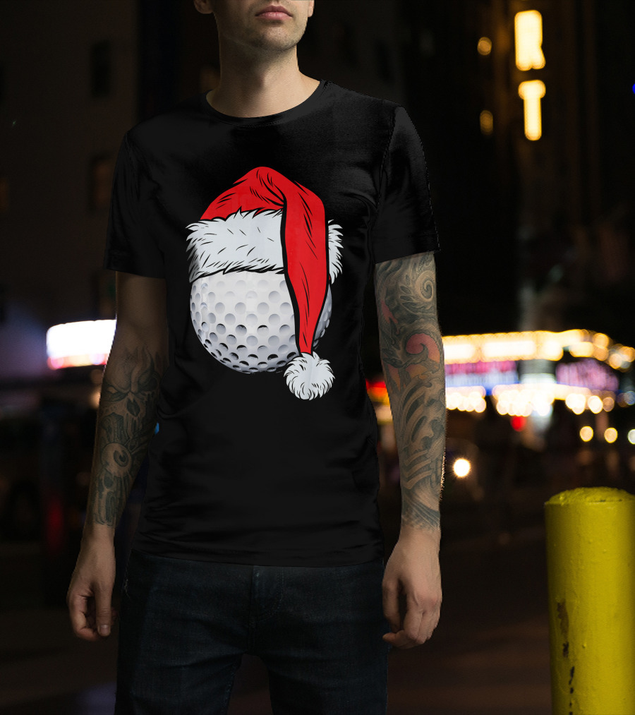 Christmas Golf Ball With Santa Hat T-Shirt