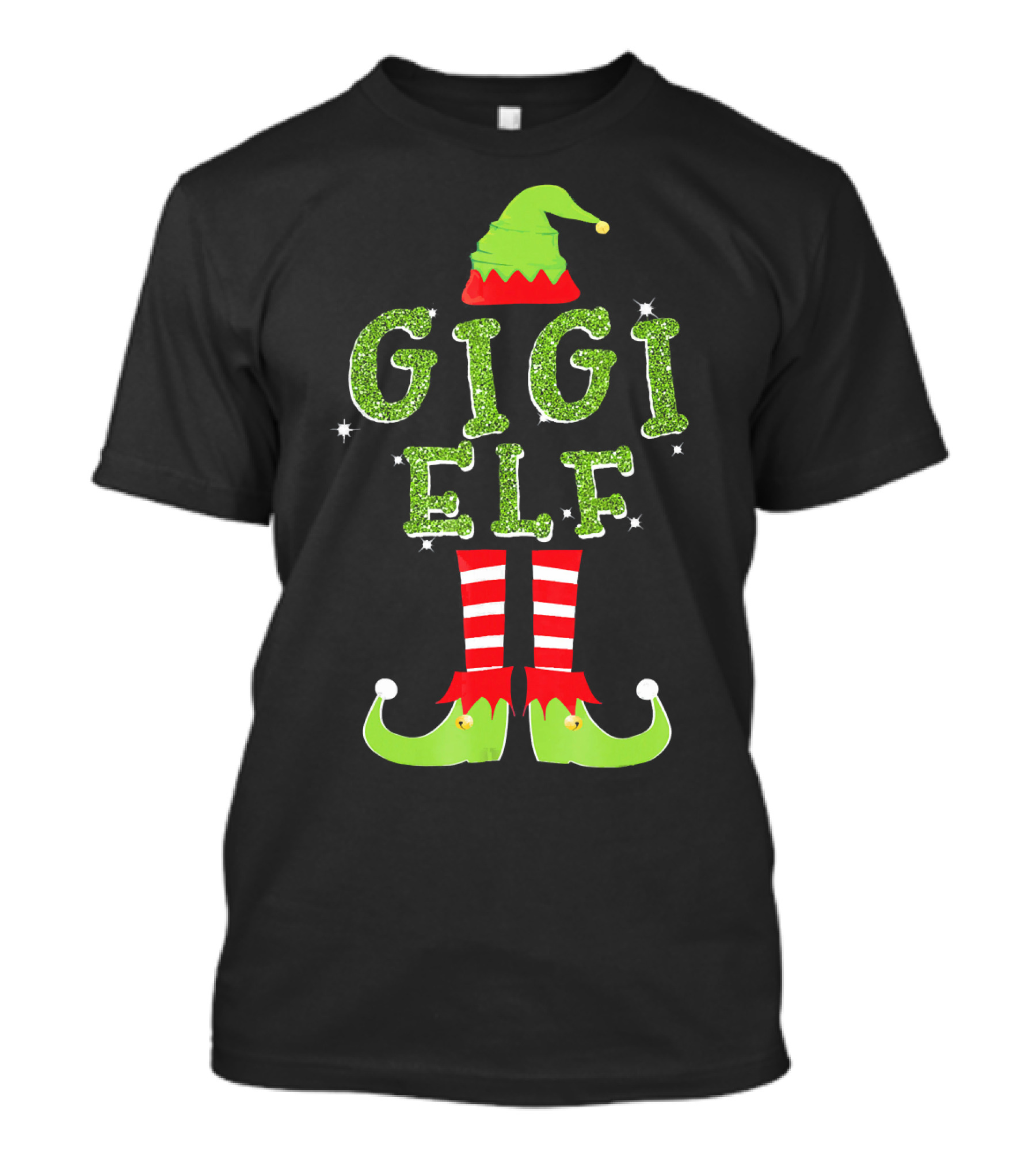 Gigi Elf Christmas Sparkle Outfit Hat Boots Stripes T-Shirt