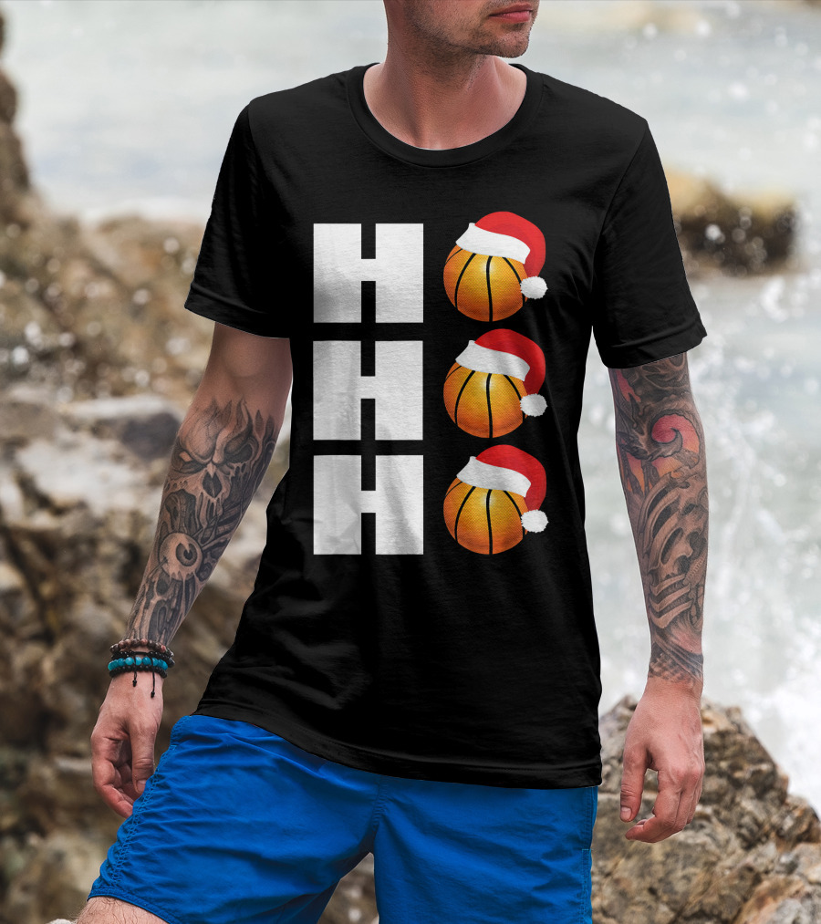 HO HO HO Santa Hat Basketballs Christmas Holiday T-Shirt