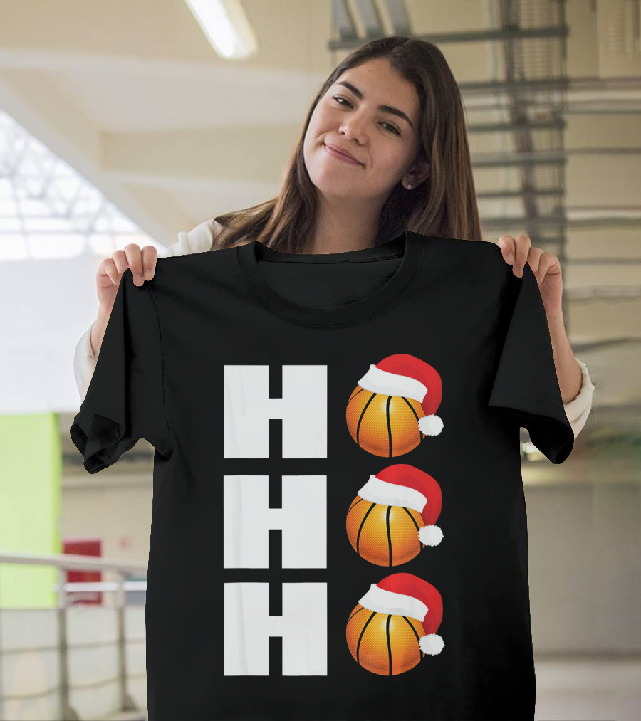 HO HO HO Santa Hat Basketballs Christmas Holiday T-Shirt
