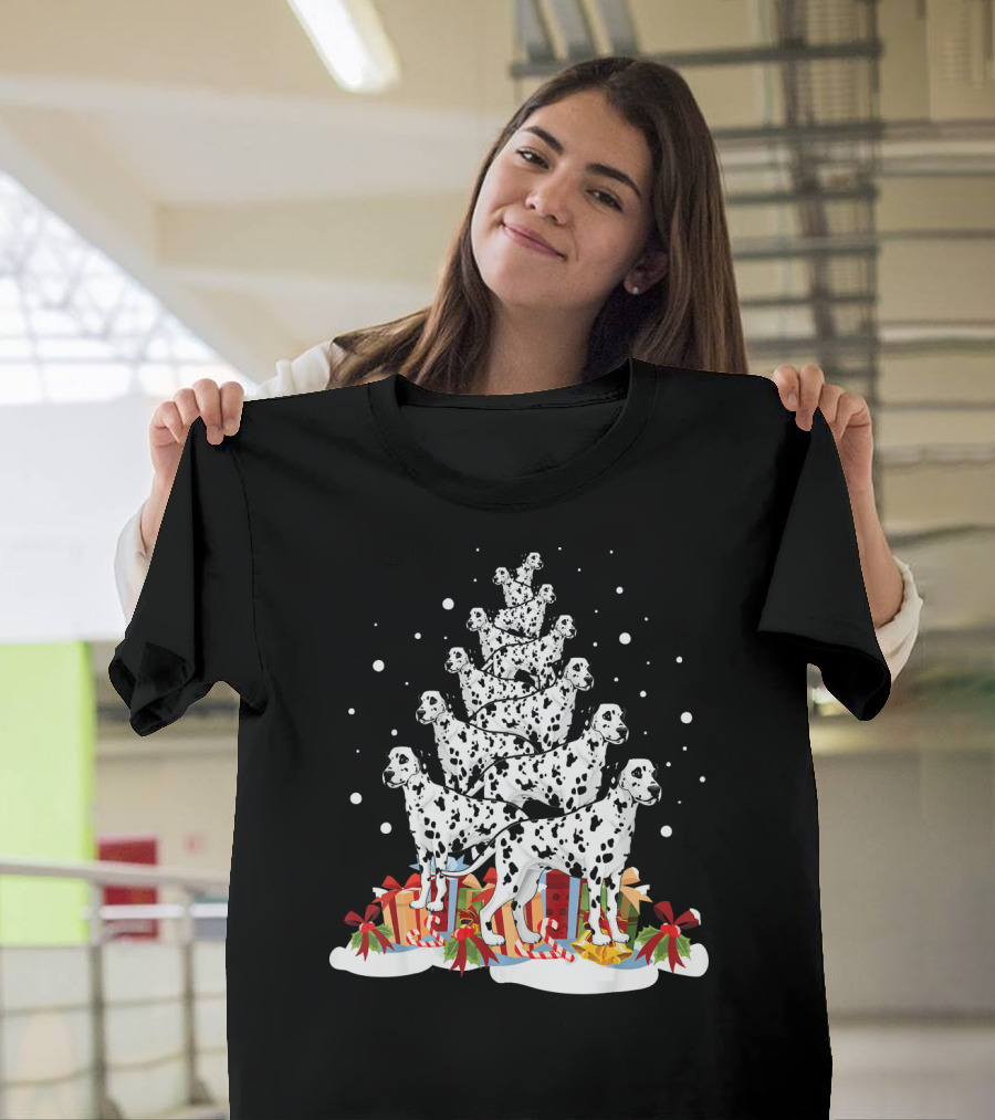 Dalmatian Merry Christmas Tree with Gifts and Snowflakes T-Shirt