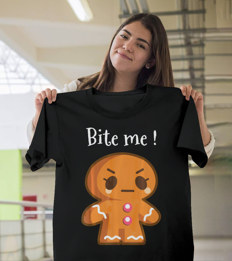 Bite Me Angry Gingerbread Cookie Christmas T-Shirt