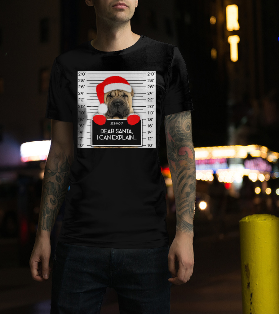 Xmas Chinese Shar Pei Lover Dear Santa I Can Explain Mugshot Santa Hat T-Shirt