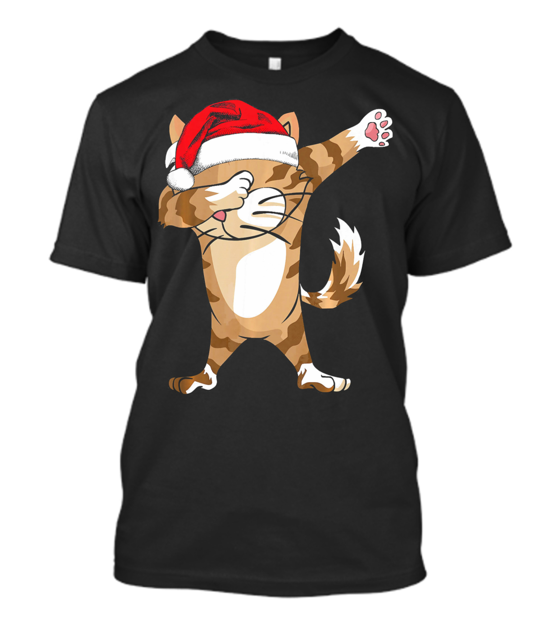 Santa Hat Dabbing Cat Christmas Holiday Fun T-Shirt