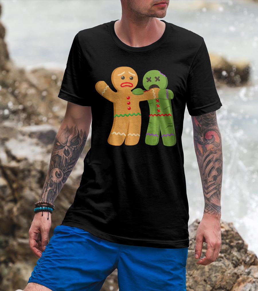 Gingerbread Zombie Funny Biting Cookie Humor Halloween T-Shirt