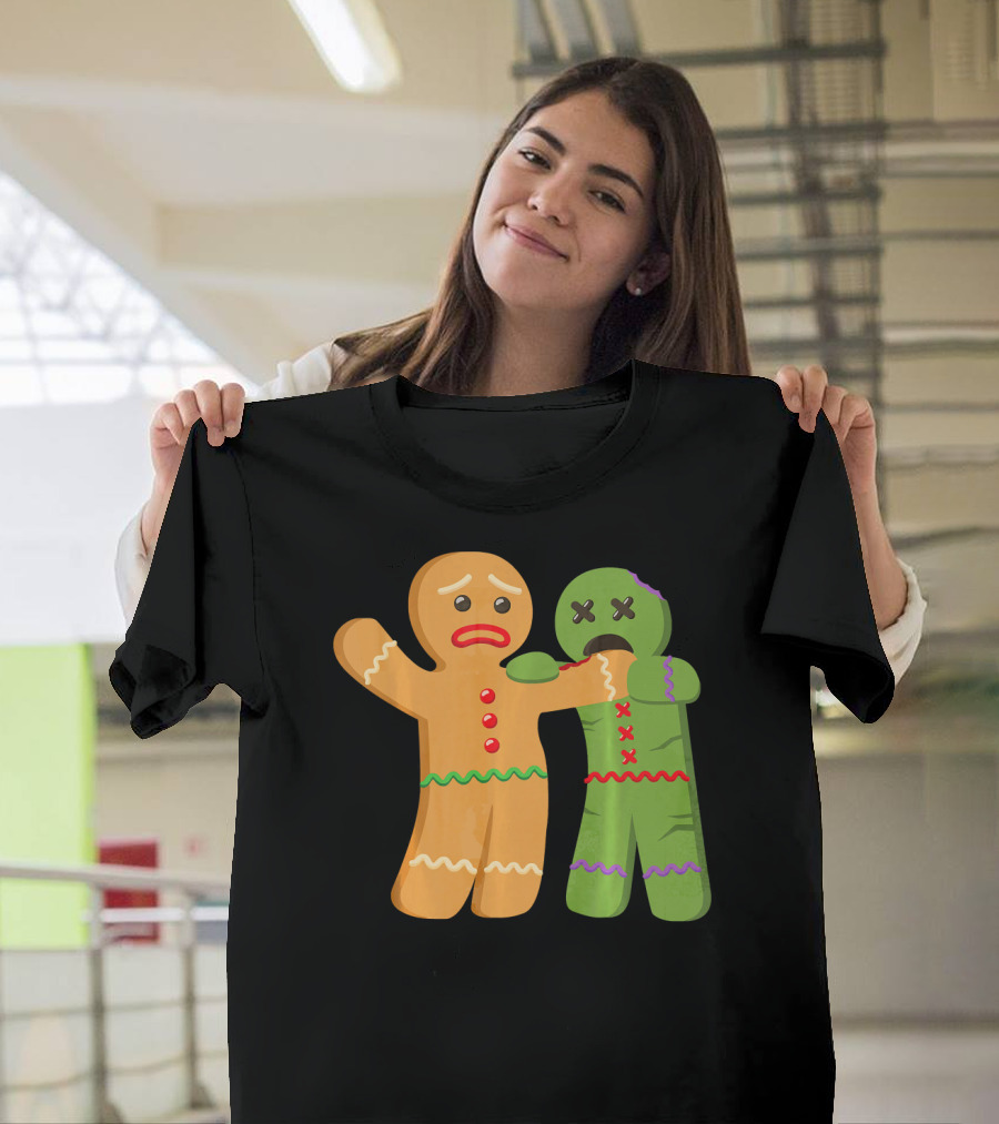 Gingerbread Zombie Funny Biting Cookie Humor Halloween T-Shirt