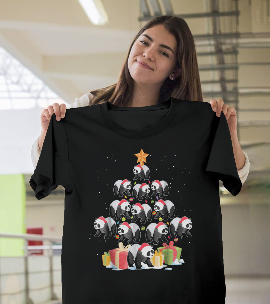 Funny Panda Christmas Tree Presents Star T-Shirt