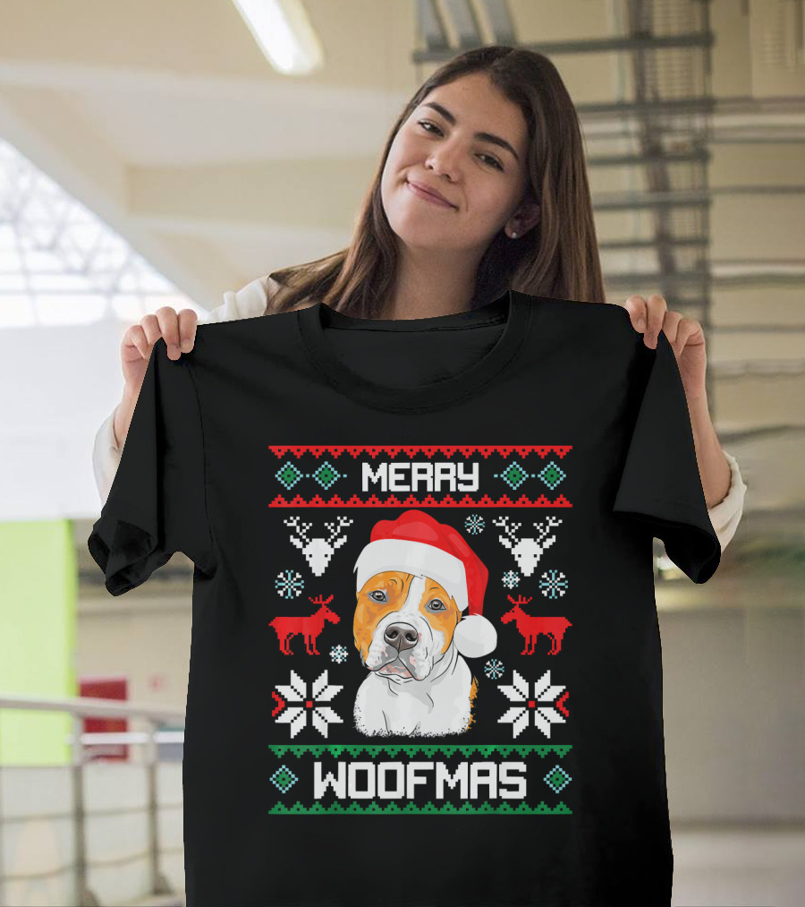 American Staffordshire Terrier Merry Woofmas T-Shirt