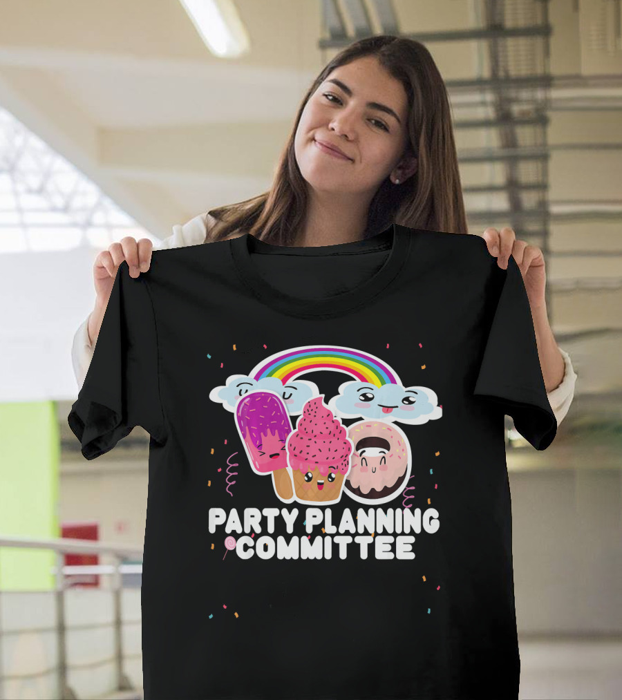 Party Planning Committee Ice Cream Donut Rainbow Clouds Fun T-Shirt