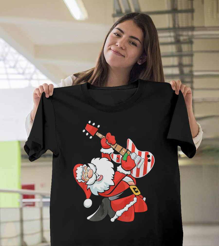 Santa Guitar Player Christmas Music Vintage Rock Holiday T-Shirt