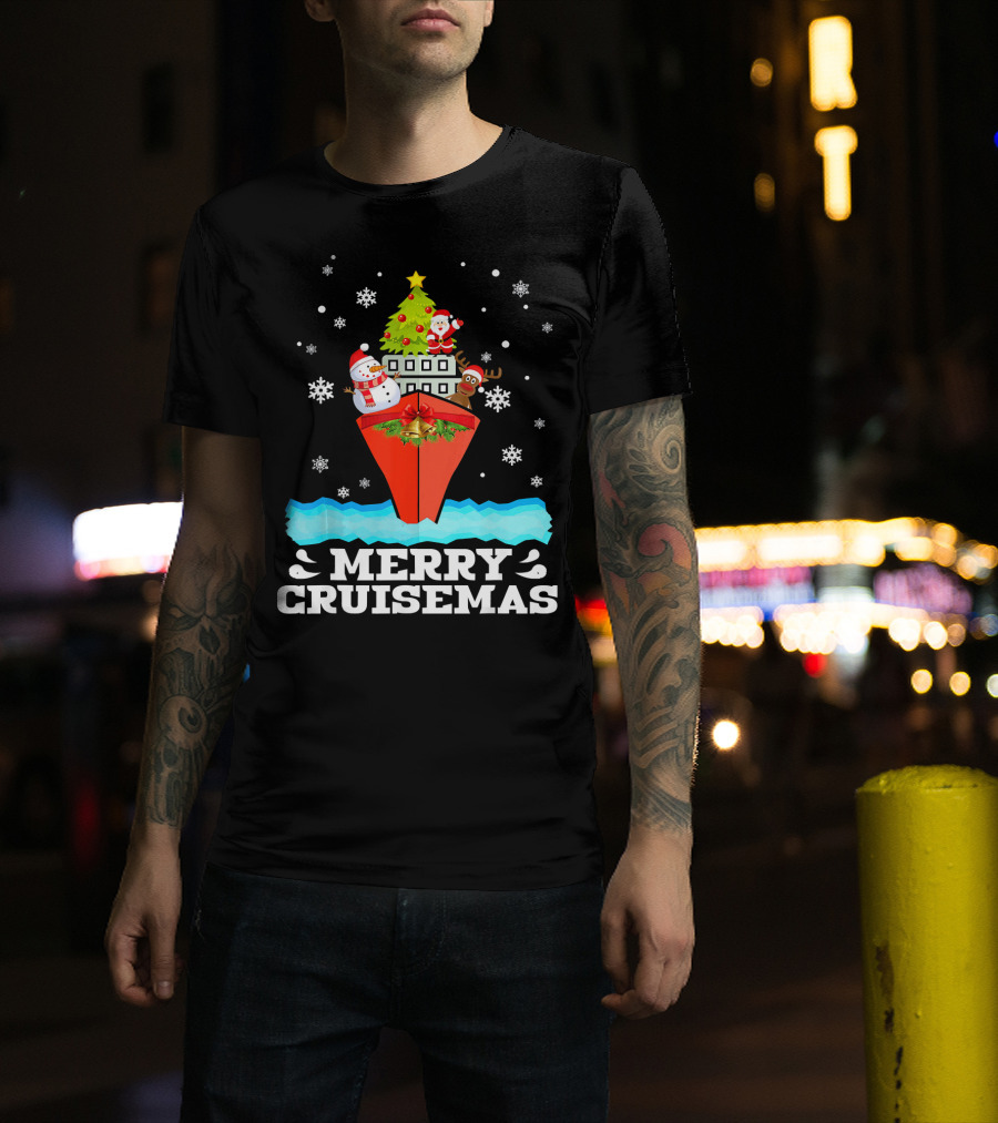 Merry Cruisemas Christmas Cruise With Santa And Snowman Caribbean Holiday T-Shirt