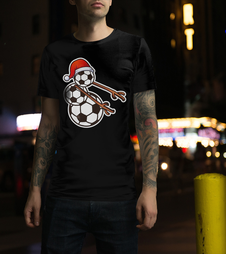Snowman Floss Soccer Christmas Santa Hat Soccer Ball Snowman T-Shirt