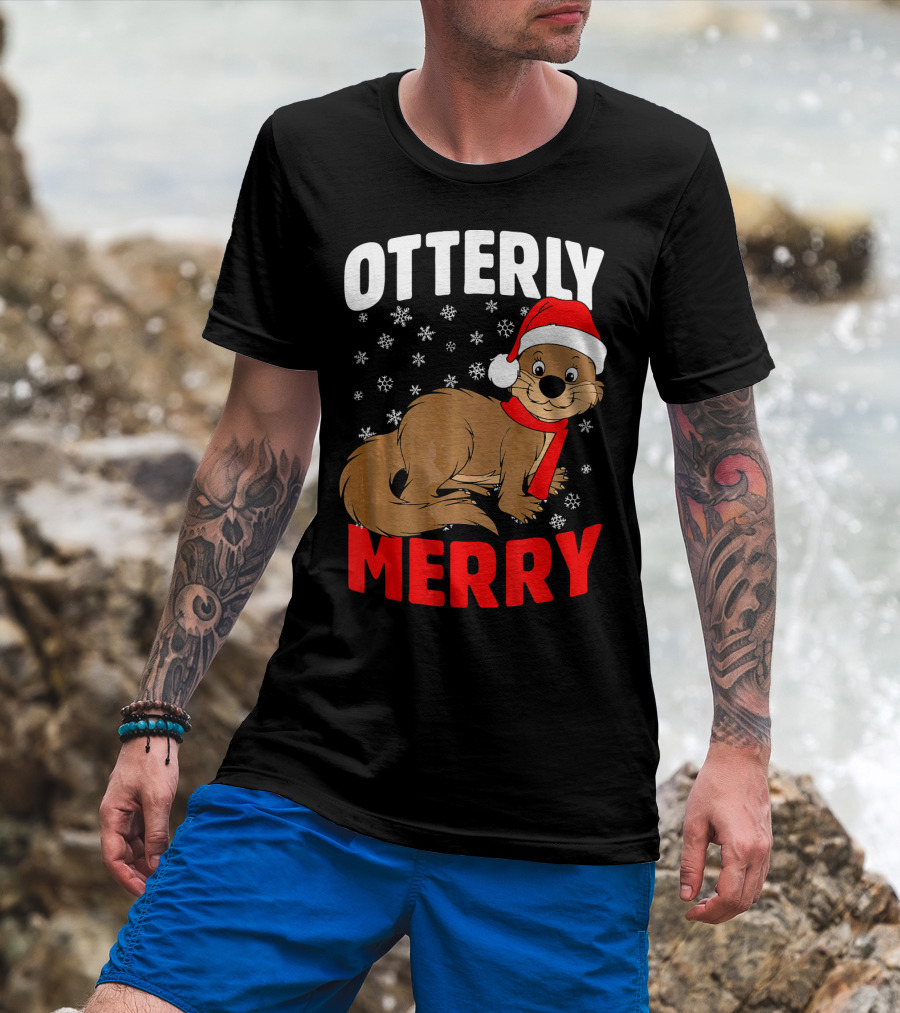 Otterly Merry Funny Ugly Christmas Sea River Otter T-Shirt