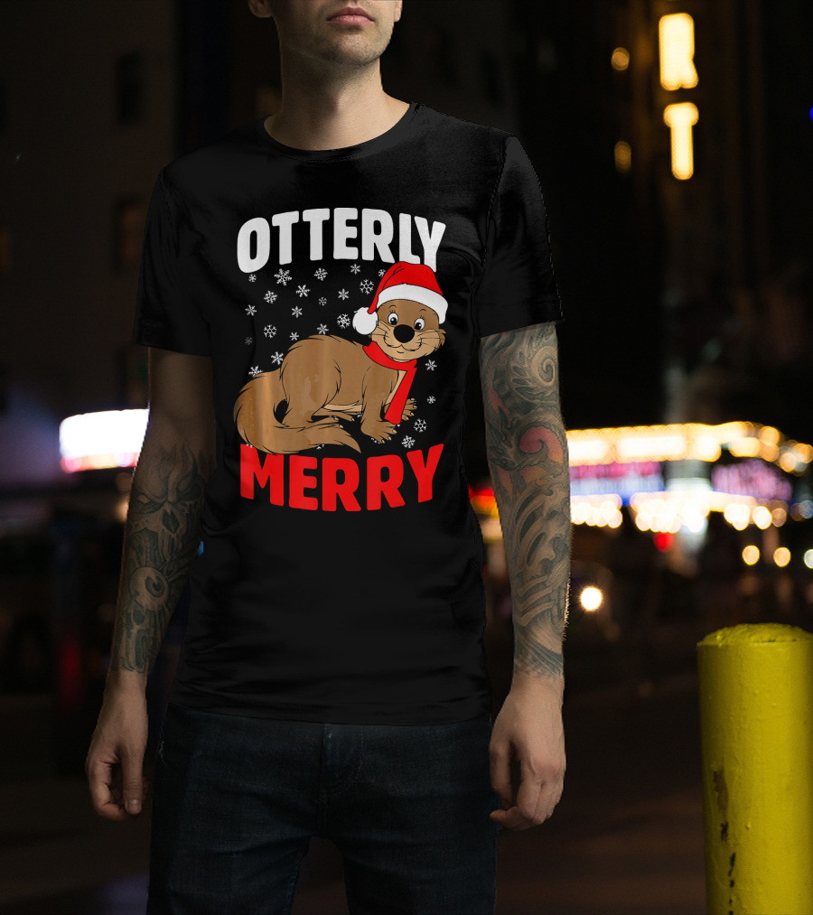 Otterly Merry Funny Ugly Christmas Sea River Otter T-Shirt
