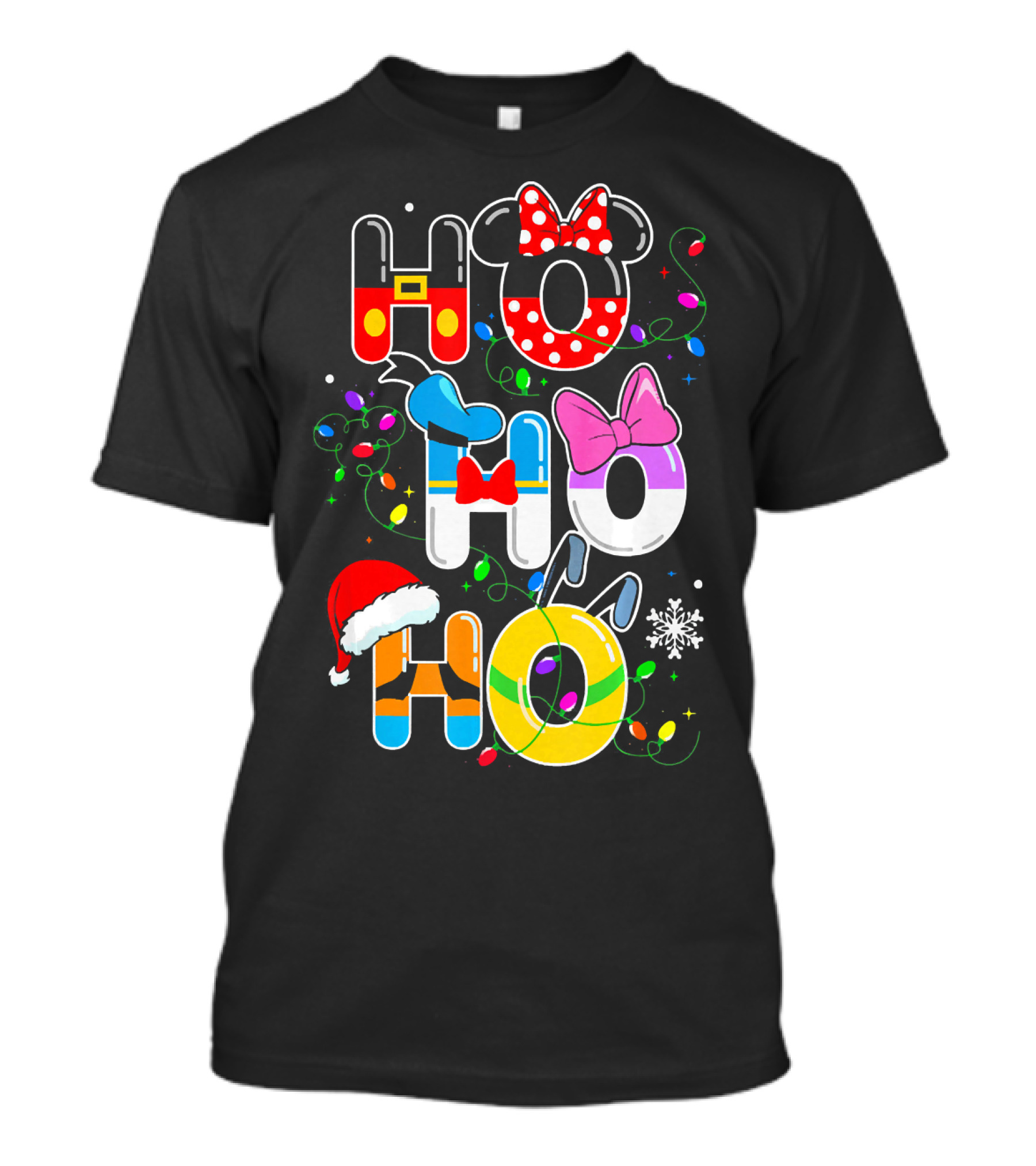 Ho Ho Ho Christmas Disney Characters Lights Decor T-Shirt