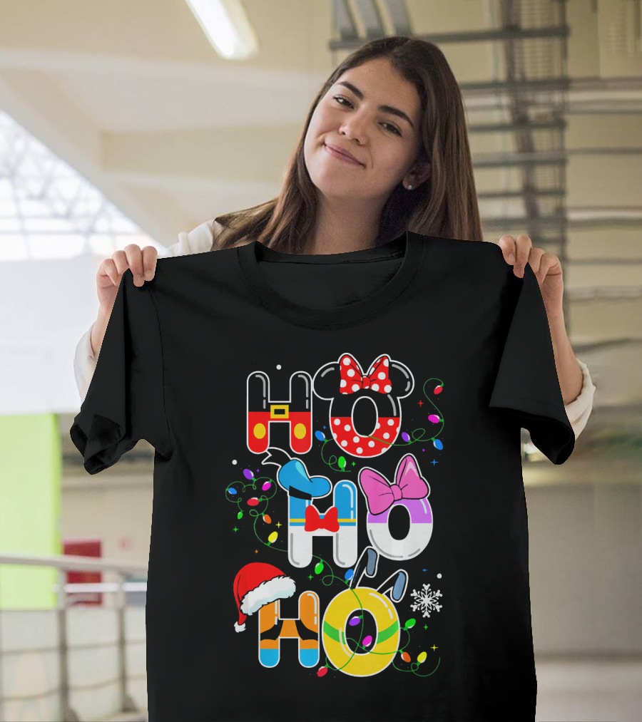 Ho Ho Ho Christmas Disney Characters Lights Decor T-Shirt
