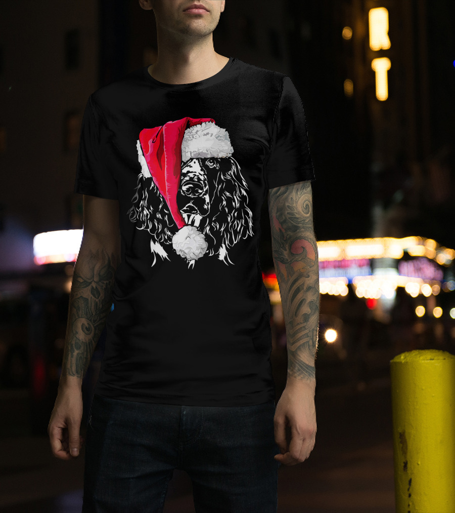 Funny Springer Spaniel Santa Hat Holiday Dog T-Shirt