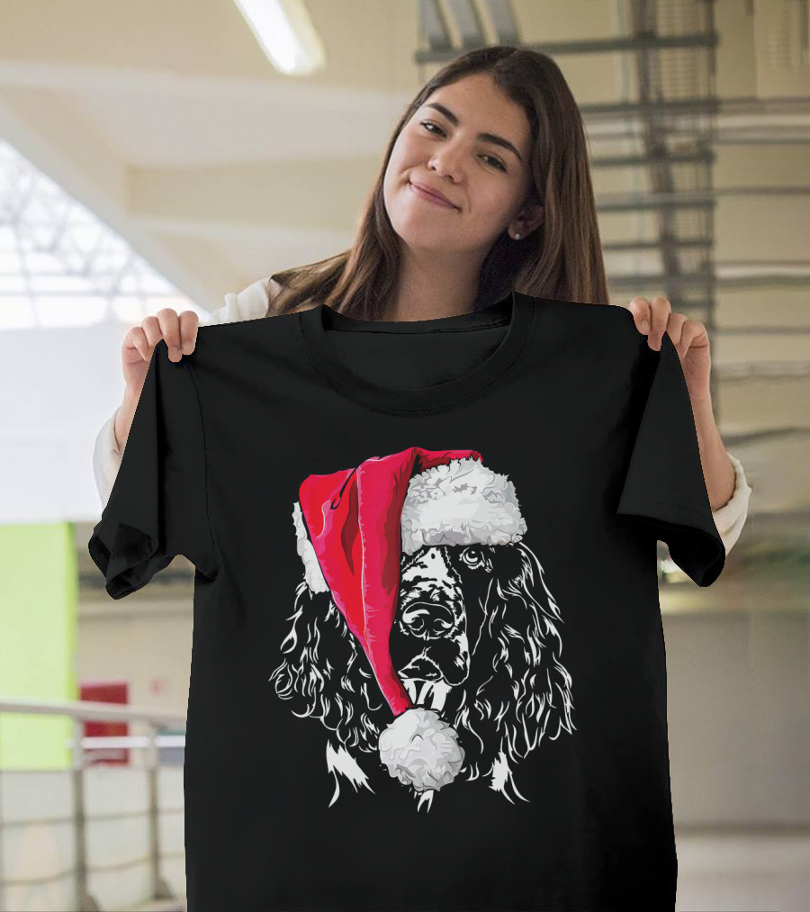 Funny Springer Spaniel Santa Hat Holiday Dog T-Shirt